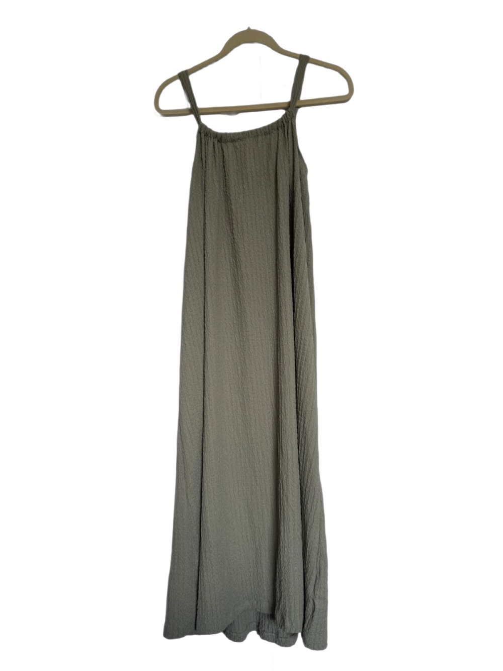H&M Olive Green Textured Spaghetti-Strap Maxi Dress